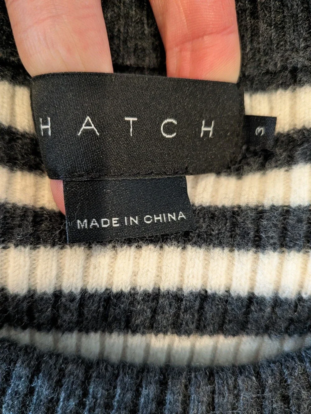 Hatch Giada Merino Wool Sweater Striped Black White Rib Knit Maternity Size 3/L